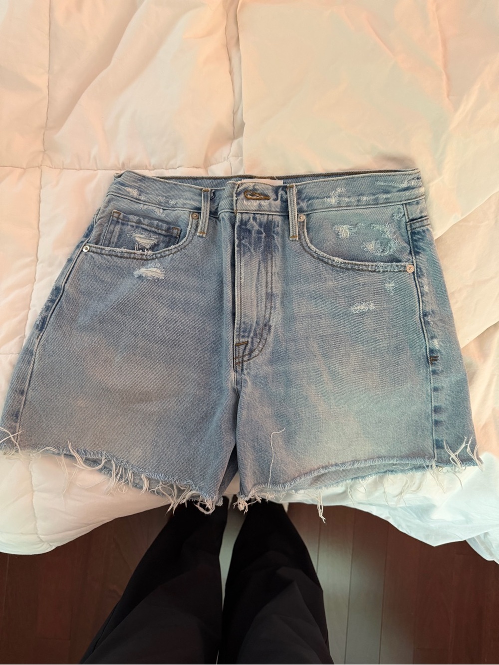 Frame Denim Light Wash Distressed Jean Shorts